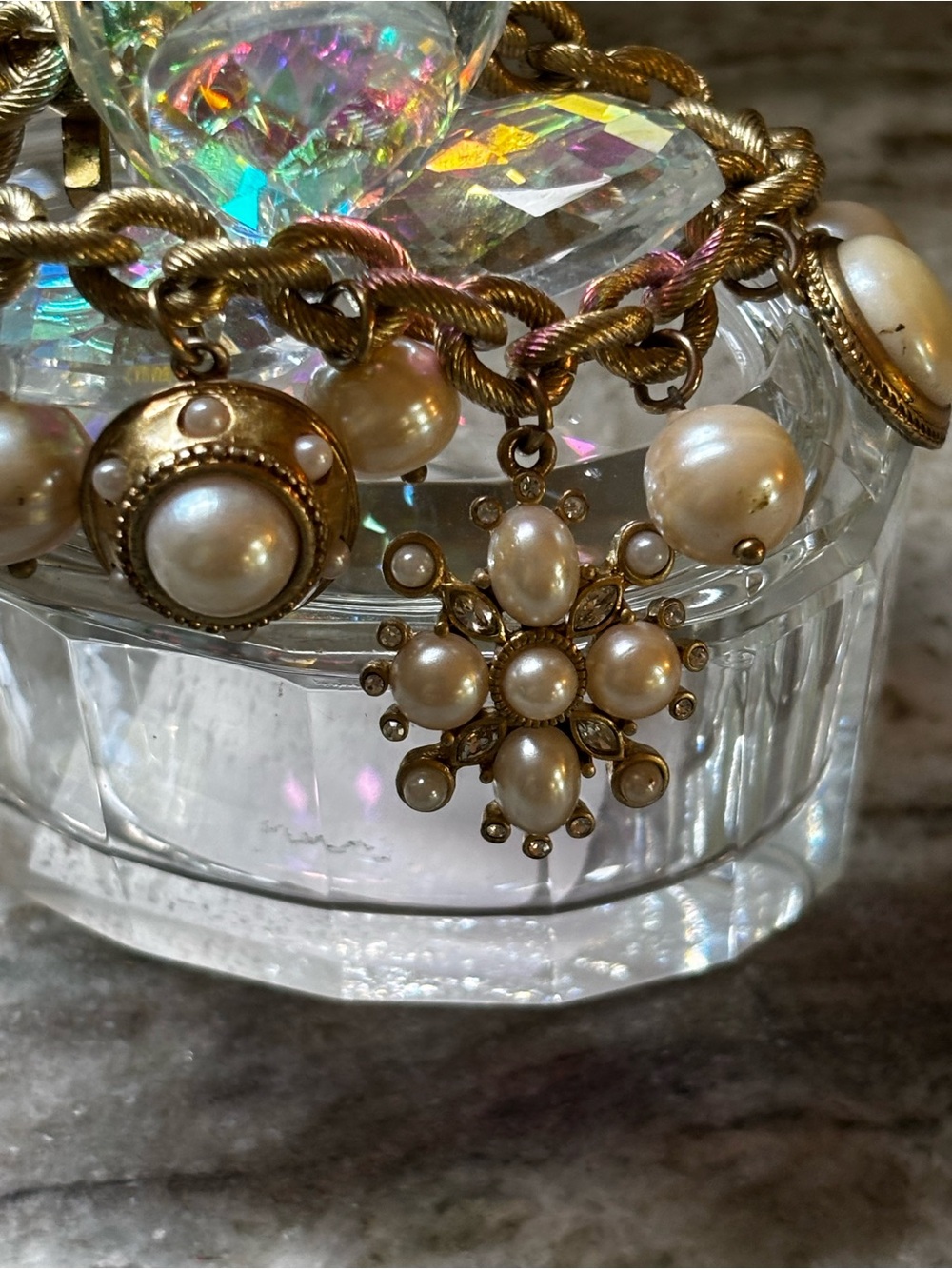 Carolee Gold-Tone Pearl Charm Bracelet with Crystal Accents - Picture 4 of 8